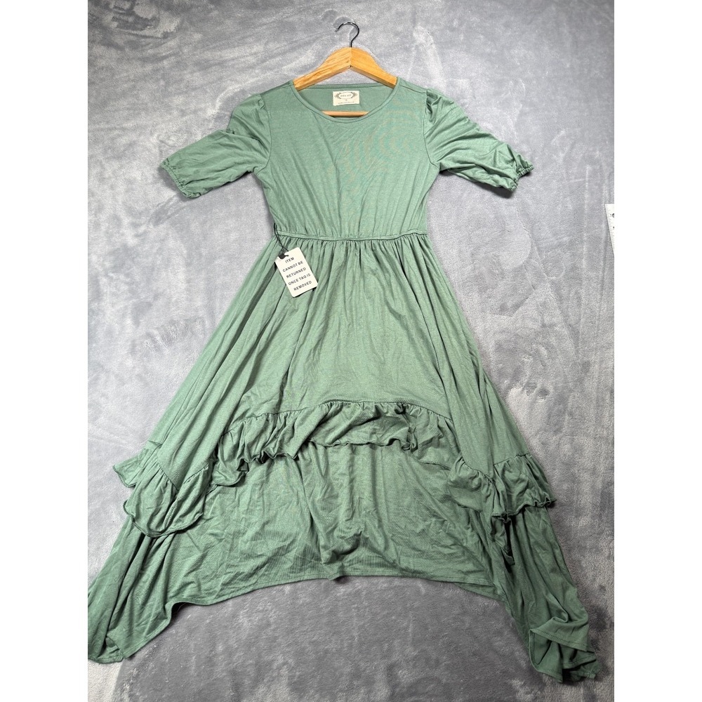 Joyfolie Mia Joy Fit & Flare Dress Girls 10 Green High Low Ruffled Hem Stretch